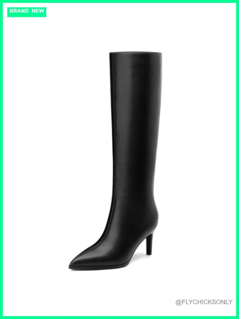 Women's Knee High Boots Pointed Toe Low Kitten Heel Zip Fall Boots Faux Leather